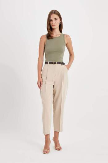DeFacto High Waist Short Leg Ankle Length Pants with Carrot Fit Pockets