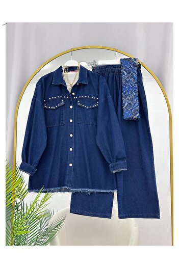 YEDİLALE Flower Buttoned Denim Suit 4991