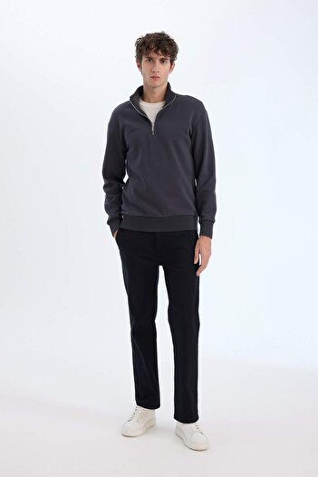 DeFacto Comfortable Zip up Stand Collar Comfort Regular Fit Sweatshirt X7405Az25Sp