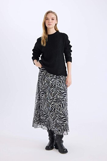 DeFacto Flare Fit Zebra Desenli Yüksek Bel Tül Maxi Etek E3974AX25SP