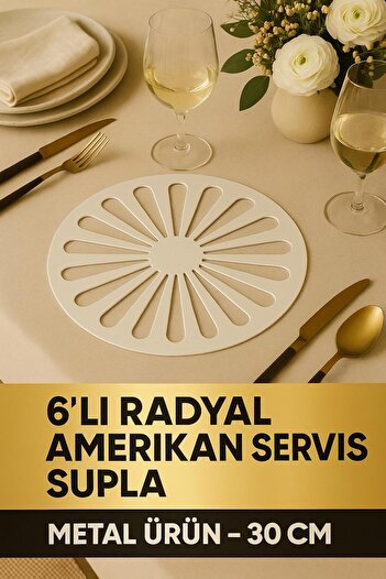 VENON Set of 6, 30 cm White Radial Metal Stainless American Presentation Service, Stylish Dowry Set, Ring Runner