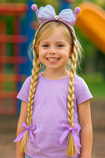 TAKIŞTIR Purple Color Ribbon Figured Knitted Detailed Children's Crown