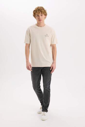 DeFacto 100% βαμβάκι Tom & Jerry Regular Fit Crew λαιμόκοψη με στάμπα μπλουζάκι με κοντό μανίκι D6789AX25SP