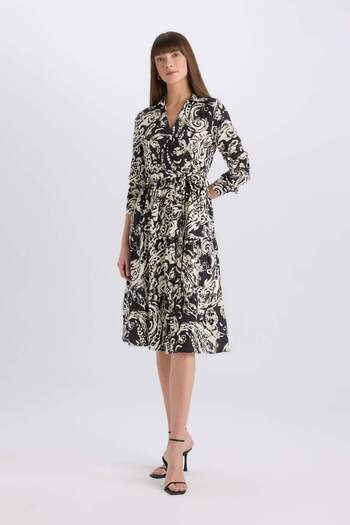 DeFacto Rochie midi cu mâneci lungi și model de guler de cămașă E5995AX25SP