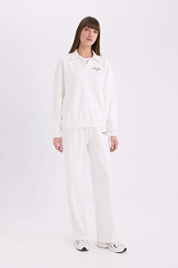 DeFacto Relax Fit Polo Neck Printed Thin Sweatshirt E6077Ax25Sp