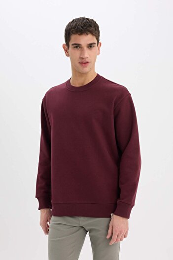 DeFacto Oversize Wide Fit Crew Neck Thick Basic απλό φούτερ T5139az24au