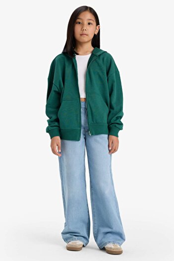 DeFacto Girls Hooded Basic Plain Pocket School Zipper Sweatshirt D9079A825Sp