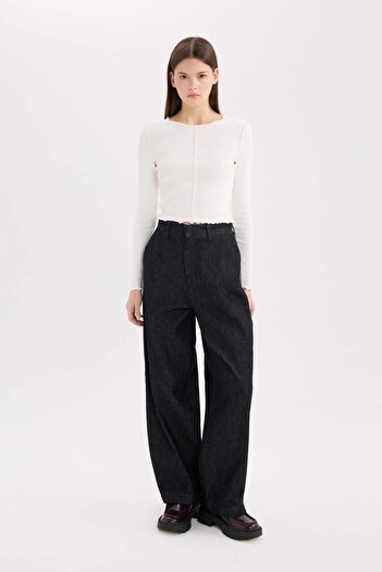 DeFacto Pantaloni lungi de jeans cu talie înaltă Baggy Fit E2966ax