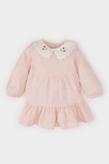 DeFacto Baby Girl Bebe Collar Floral Embroidery Long Sleeve Twill Dress D9565A525Sp