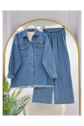 YEDİLALE Flower Buttoned Denim Suit 4991