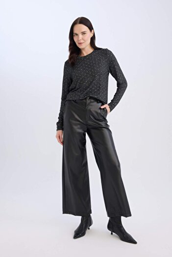 DeFacto Grey Regular Fit Crew Neck Polka Dot Long Sleeve T-Shirt D7488Ax24Au