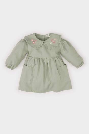 DeFacto Baby Girl Big Neckline Embroidery Long Sleeve Pocket Twill Dress D9566A525Sp