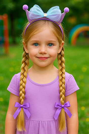 TAKIŞTIR Purple Color Ribbon Figured Knitted Detailed Children's Crown