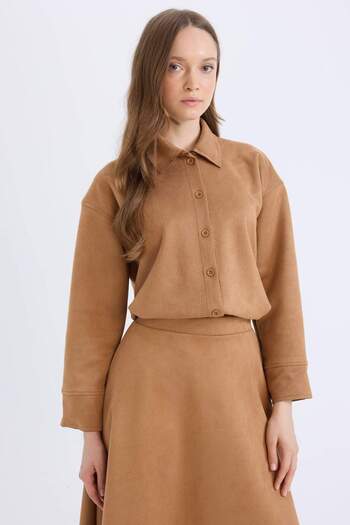 DeFacto Suede Regular Fit Long Sleeve Tunic Shirt E5917Ax24Wn