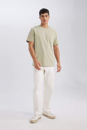 DeFacto 100% Cotton Regular Fit Crew Neck Pocket Detail Basic Plain Short Sleeve T-Shirt D4797Ax24Au