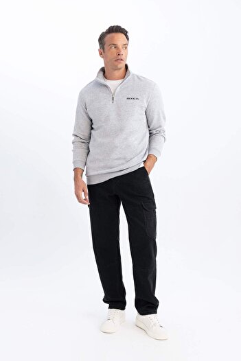 DeFacto Relax Fit Світшот з високим коміром, застібкою-блискавкою та принтом D4711AX24AU