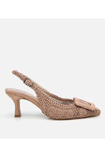 Hotiç Women's Mink Patterned Open Back Heeled Shoes