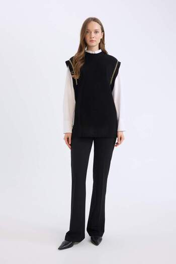 DeFacto Half Turtleneck Basic Plain Side Slit Knit Sweater D5022Ax24Au