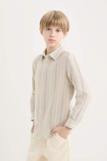 DeFacto Boy's Polo Neck Striped Long Sleeve Shirt D7777A825Sm