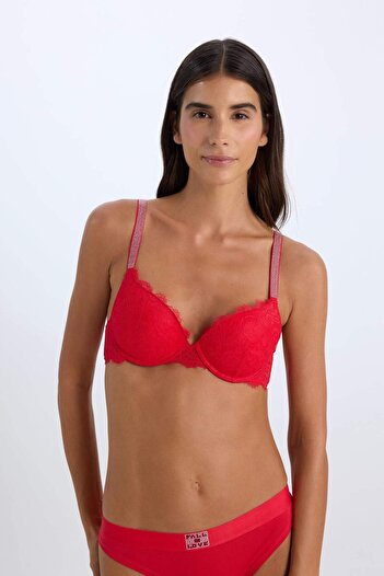 DeFacto Fall in Love Neujahrs-Themen-Spitzenfüllung, rote Bra D6408AX24WN