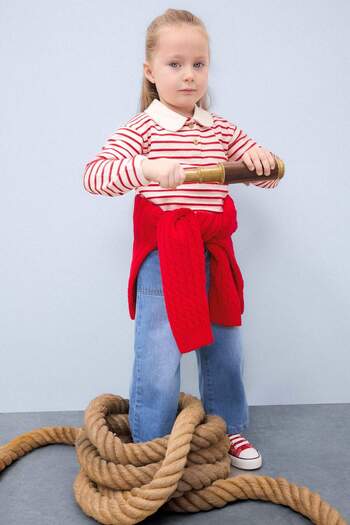 DeFacto Baby Girl Baby Collar Striped Sweatshirt D7872A525Sp