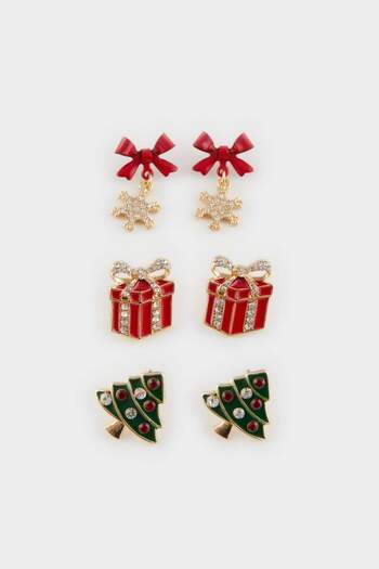DeFacto Women's New Year Themed 3-Piece Earrings E3886Axns