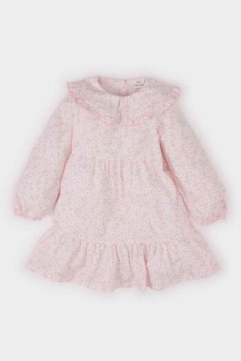 DeFacto Baby Girl Big Neckline Floral Long Sleeve Twill Dress D9329A525Sp