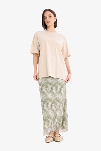 DeFacto Coool A-Line Print High Waist Combed Cotton Lining Tulle Maxi Skirt D7077Ax25Sp