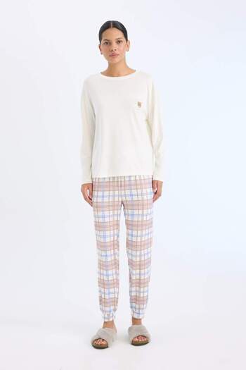 DeFacto Pajama Sets Regular Fit Long Sleeve Top Checked Long Bottom-Fall in Love D2263Ax24Wn