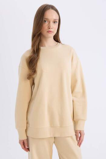 DeFacto Relax Fit Crew Neck Μαλακό Χοντρό Φούτερ Μπλούζα E4978AX24WN