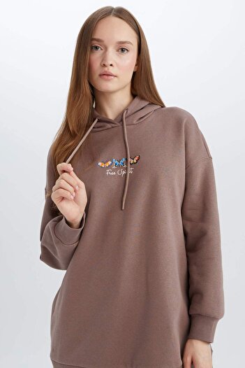 DeFacto Φούτερ με μαλακή κουκούλα με στάμπα Relax Fit Tunic E0841AX24WN