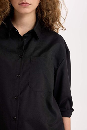 DeFacto Oversize Geniş Kalıp Poplin Uzun Kollu Gömlek E2294AXNS