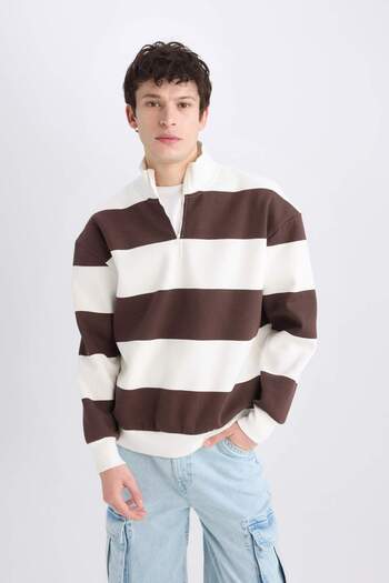 DeFacto Boxy Fit Fermuarlı Dik Yaka Çizgili Sweatshirt C7045AX24AU