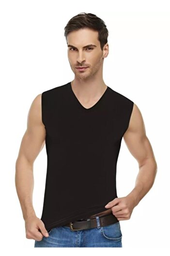 Tutku Elit 1305 Men's Elastane V-Neck Sleeveless Tank Top 12 Pieces