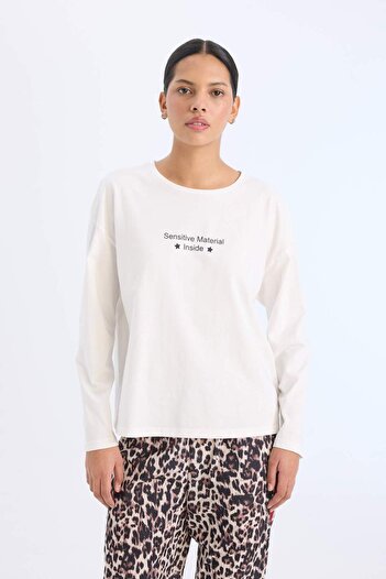 DeFacto Pijama Takımı Regular Fit Uzun Kollu Baskılı Üst Leopar Desenli Uzun Alt-Fall in Love E2352AX24WN
