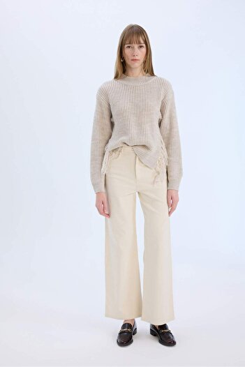 DeFacto Corduroy Pants Wide Leg High Waist Wide Loose Leg Basic Plain with Pockets A4685Ax24Wn