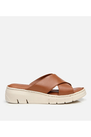 Hotiç Women's Leather Tan Comfort Slippers