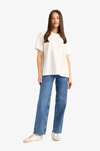 DeFacto Oversize Wide Fit Crew Neck Basic Plain Thick Fabric Short Sleeve T-Shirt E4935Ax