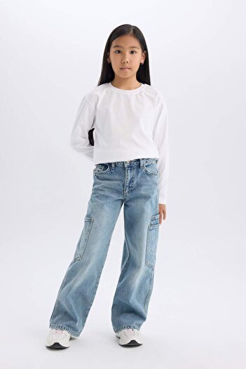 DeFacto Girls Wide Leg Cargo Wide Leg Jean Pants D7386A825Sm