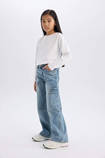 DeFacto Girls Wide Leg Cargo Wide Leg Jean Pants D7386A825Sm