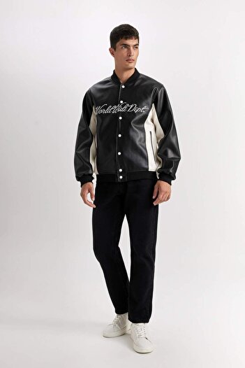 DeFacto Водонепроникний Regular Fit Bomber Коледжний комір На кнопках З кишенями Сезонний Легкий Пальто D6242AX25SP