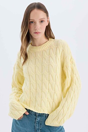 DeFacto Coool Regular Fit Crew Neck Hair Braided Knitwear Sweater E4604Ax25Sp