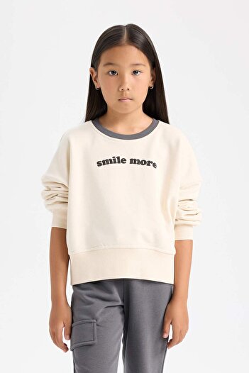 DeFacto Kız Çocuk 2'li Takım Baskılı Sweatshirt Beli Lastikli Eşofman Altı D0727A824AU