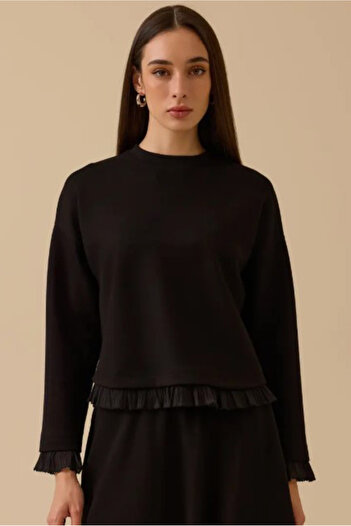SEÇİL Women's Ruffle Detailed Sweatshirt - Black