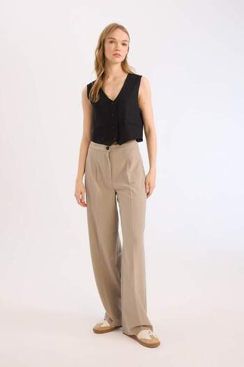 DeFacto High Waist Wide Leg Basic Pants - C6402Ax25Sp