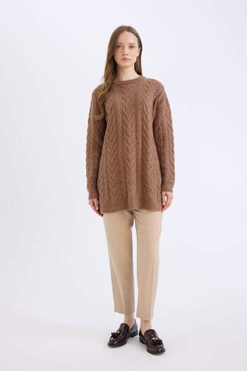 DeFacto Strickpullover-Tunika mit normaler Passform, Rundhalsausschnitt, Haarstrickmuster, B4284AX24WN
