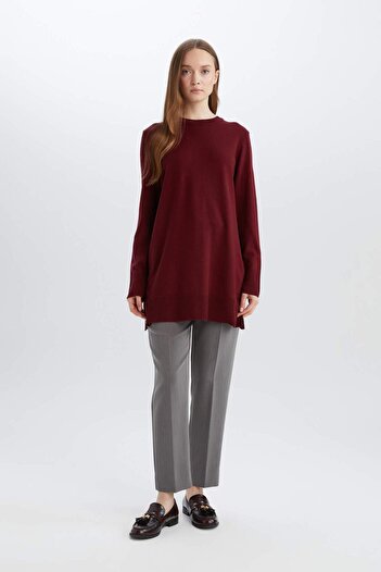 DeFacto Regular Fit Crew Neck Slit Basic Plain Knitwear Sweater Tunic H3431Az24Au