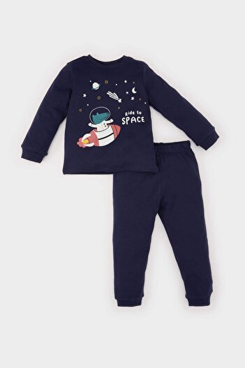 DeFacto Erkek Bebek Pijama Takımı Uzay Baskılı Uzun Kollu Üst Beli Lastikli Uzun Alt D9068A525SP