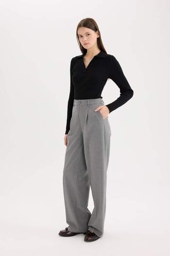 DeFacto Valentine's Day Wide Leg Classic Pants Basic Straight Wide Wide Leg Double Pockets High Waist Standard Length