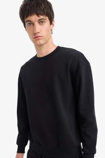 DeFacto Boxy Fit Crew Neck Basic Plain Pique Sweatshirt E1519Ax25Sp